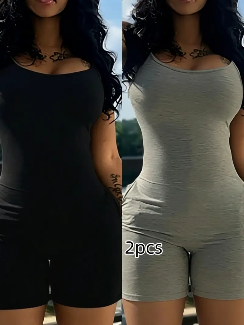 Fashion Casual Women's Bodycon Romper Plain Slim Fit Pocket Sleeveless Adjustable Strap Short Jumpsuit