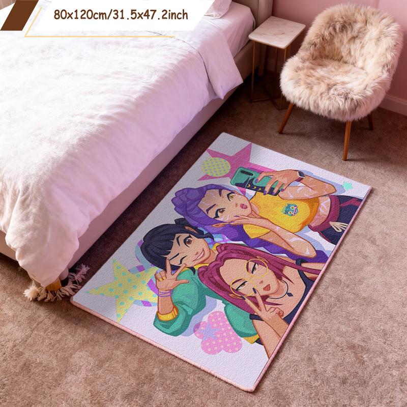 Fashionable Bedroom Bedside Carpet, Soft Comfortable Plush Foot Mat, K-Pop Demon Hunter Rug, Girls Room Decoration, Living Room & Closet, Fluffy Rug