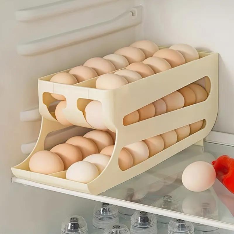 3 Layer Egg Storage Box, Large Capacity Egg Rack, Automatic Rolling Egg Holder, Kitchen Fridge Organizer, Home Use, Stackable Fridge Organizer