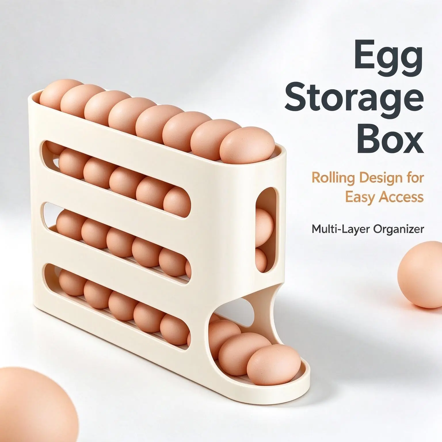 4-Layer Rolling Egg Storage Box! Large Capacity Egg Holder Fit Refrigerator Side Door, Durable PP Material, Must-Have Kitchen Fresh Keeping Organizer