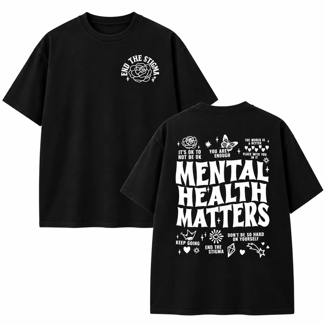 Unisex Mental Health Awareness Wear Double-Side Print Sports Top, End The Stigma Positive Quotes Tee, It's Ok To Not Be Ok Inspirational Graphic Shirt