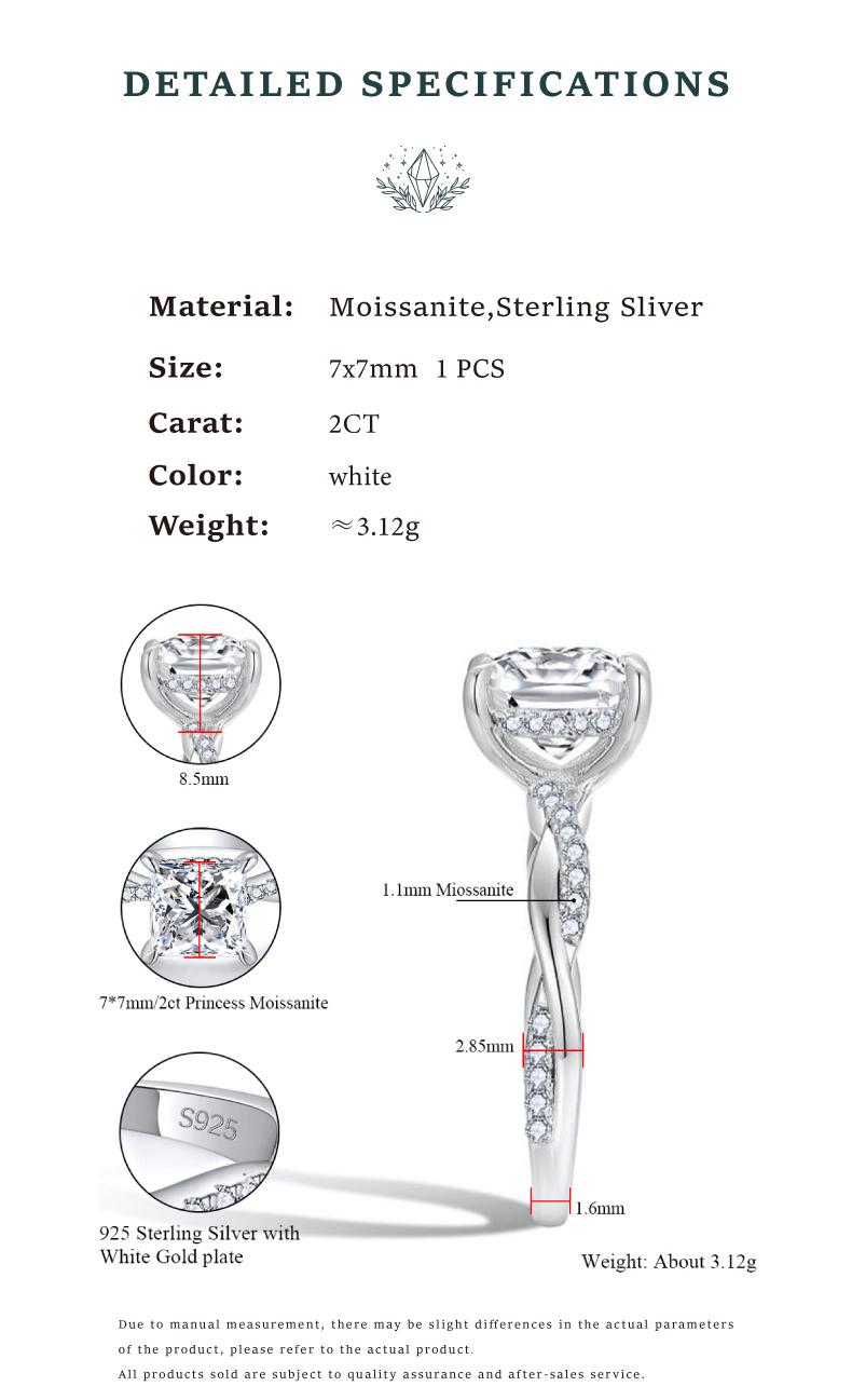 Moi Mart 2CT Princess Cut Synthetic Moissanite ring, Perfect gift for Anniversary, Wedding Band in s925 sterling silver Stackable ring jewelry