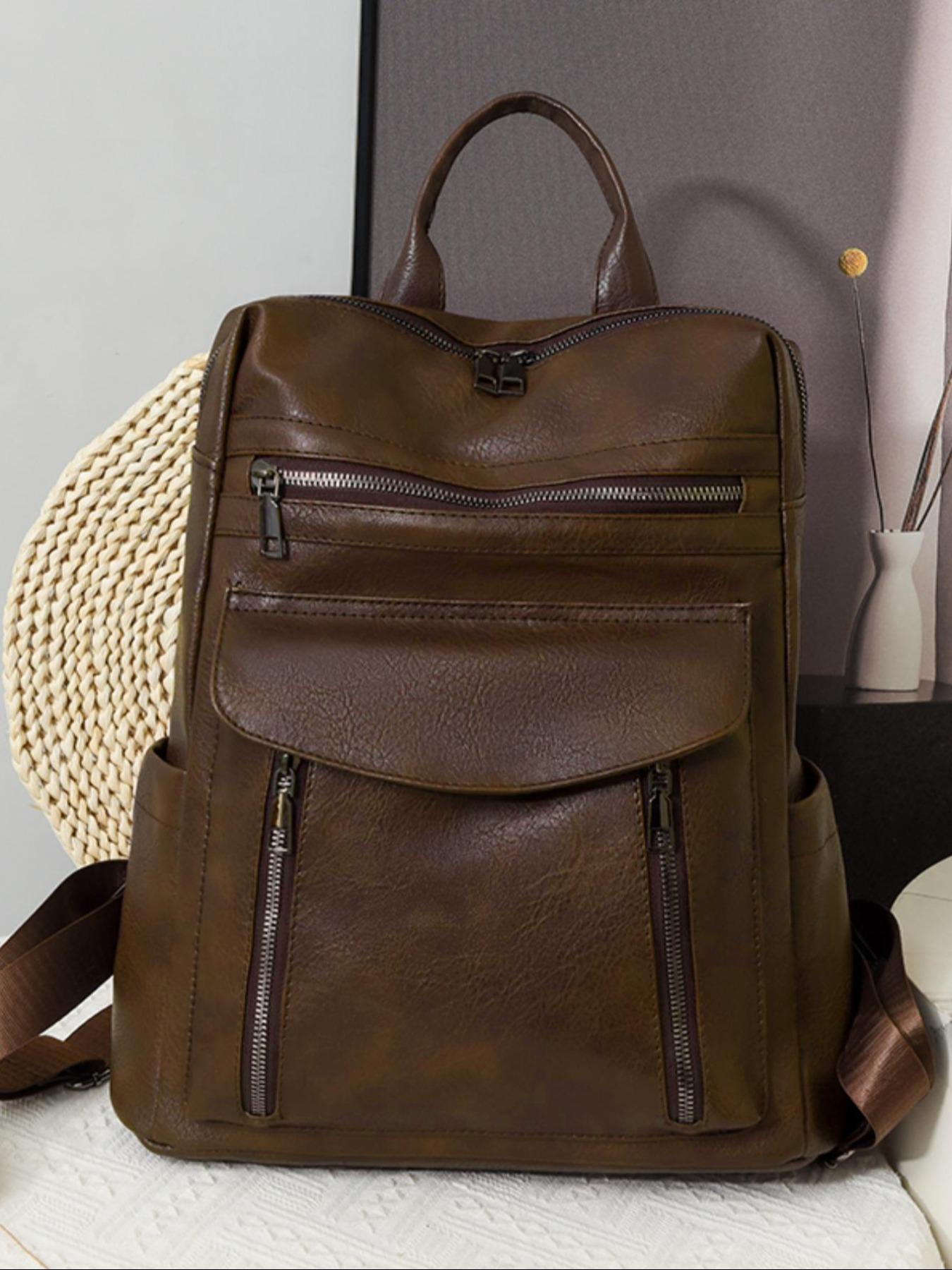 1 Piece Solid Color Backpack with Adjustable Strap, Fashionable Large Capacity School Bag for Women & Girls, Vintage Backpack Bag for Commuters and Students