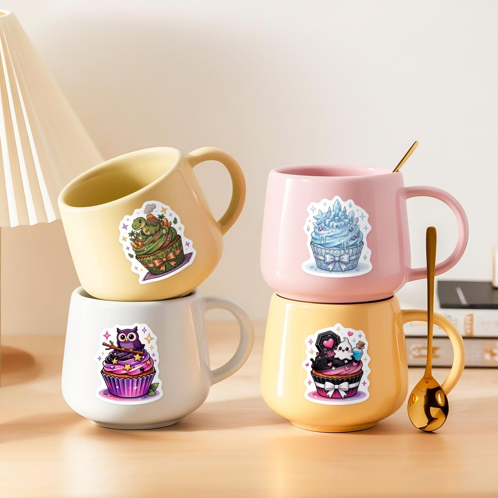 50 sheets creative cartoon magic cake stickers, cute and personalized cardboard cupcakes, waterproof decorative stickers