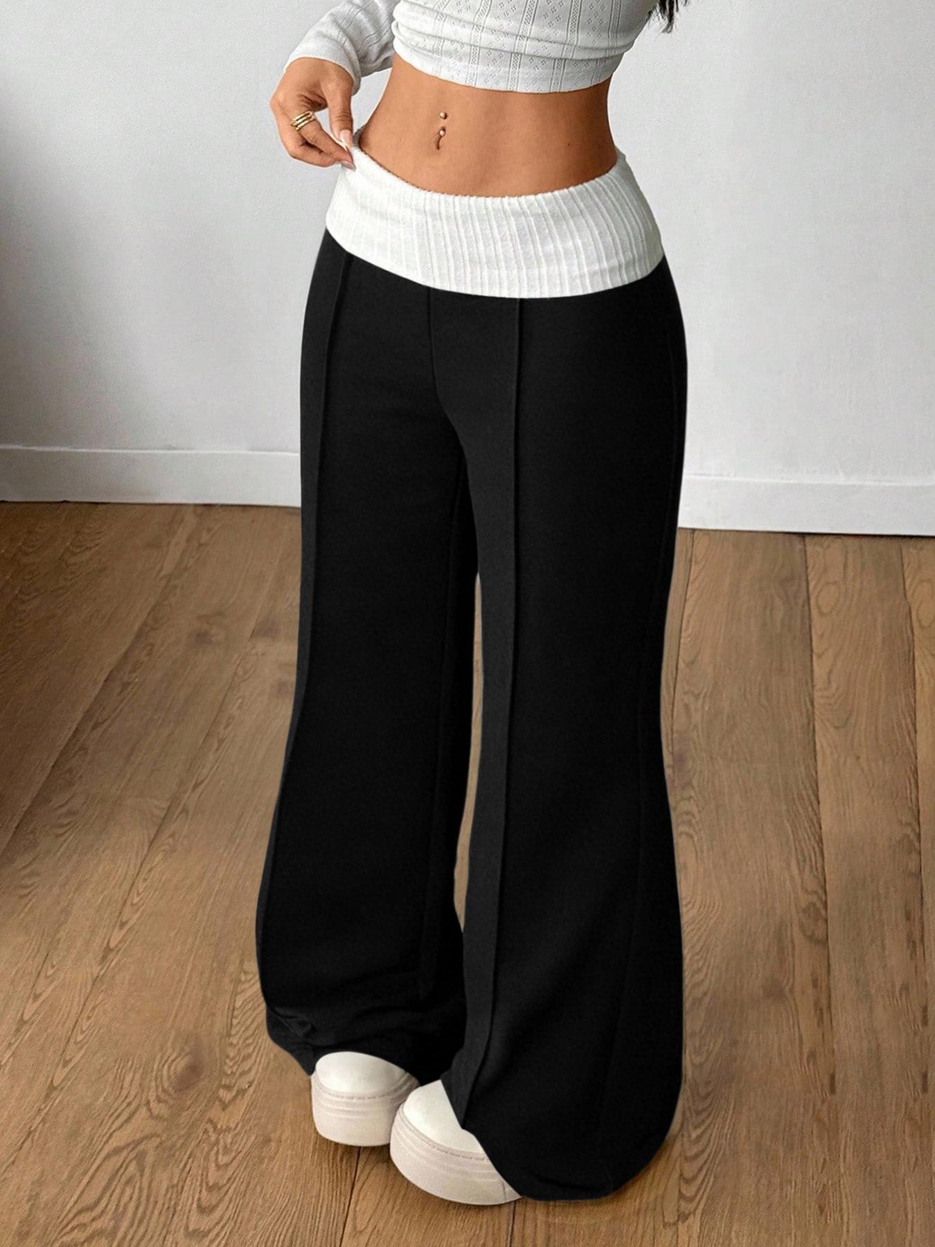 1 Piece Women’s Baggy Wide Leg Sweatpants - Ribbed High Waist Lounge Pants | Trendy Y2K Baggy Pants for Casual & Loungewear