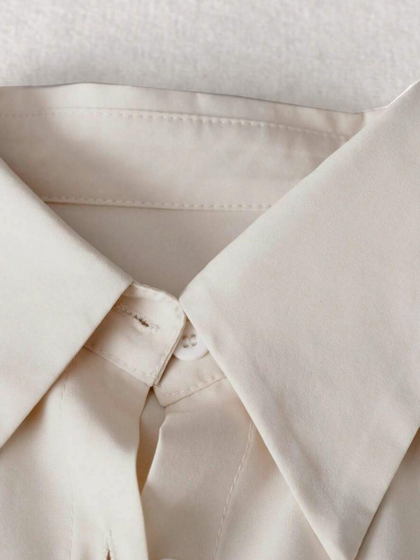 Women's Fall Winter Slimming Belted Colorblock Collar Blouse Set, Asymmetric Hem Design, Casual Daily Commute Two-Piece, Multiple Colors Available