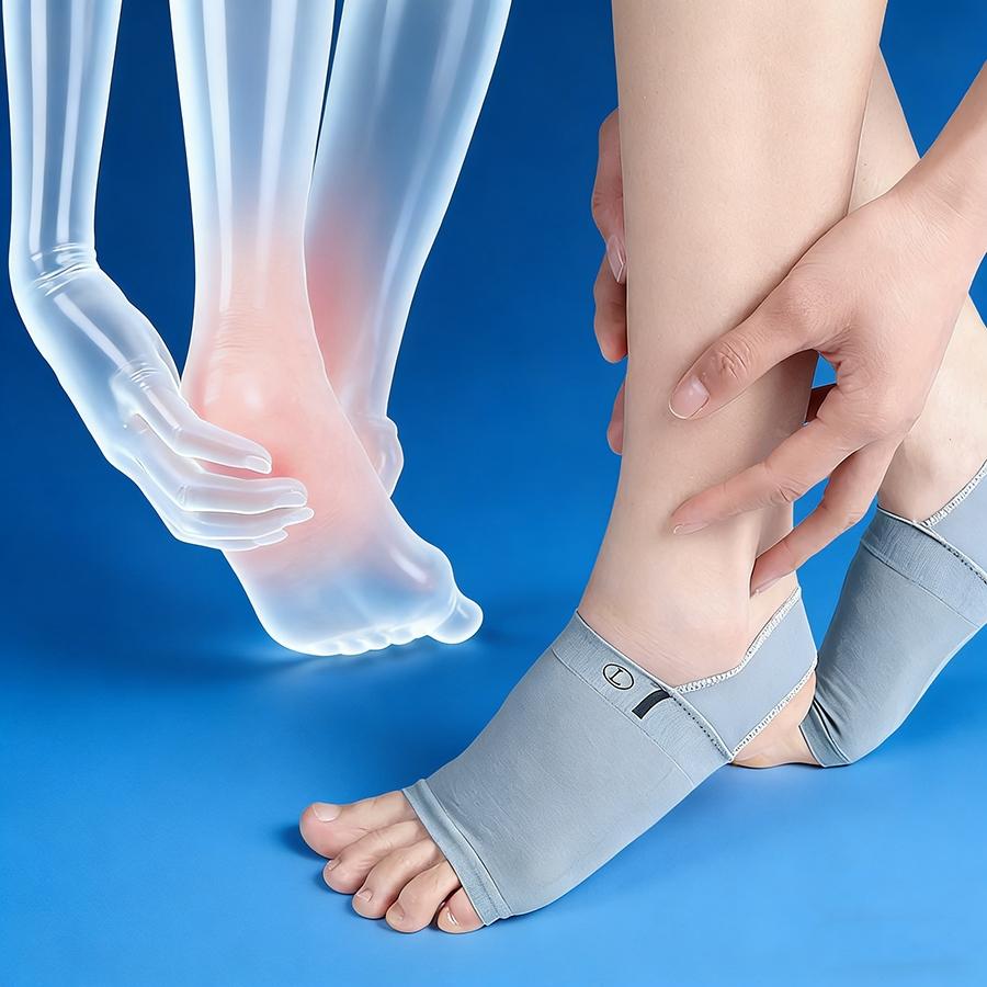 Elastic Heel Strap Arch Support Socks, Comfort Gray Foot Compression Socks with Arch Pads for Sports & Daily Walking