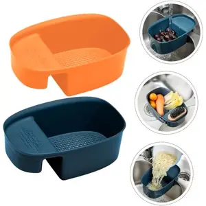 1pc Saddle-Shaped Draining Basket, Multifunctional Plastic Filter Basket Multifunctional Fruit Washing Basket, Rice Washing Basket, Vegetable Washing Basket, Kitchen Leftovers Filter Basket, Kitchen Sink Storage Rack