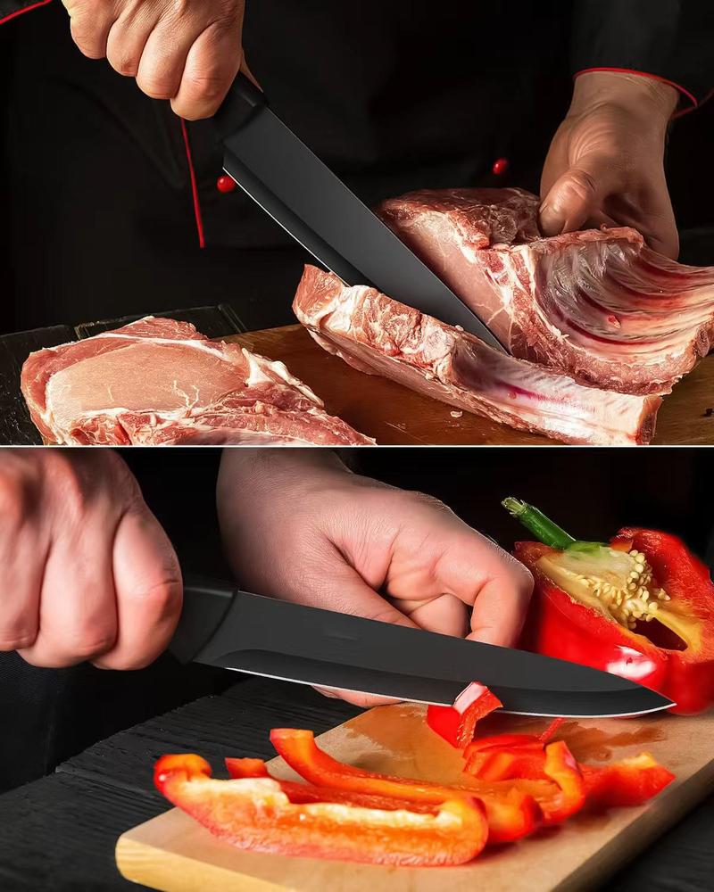 XBJ Knife Set with Knife Block, 15-Piece Rainbow Titanium Knife Block Set, Cooking Steak Knife Set with Black Handles.