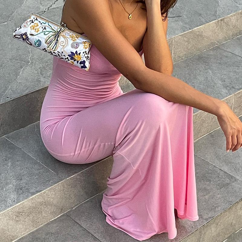 2026 Women'S Sleeveless Backless Bodycon Maxi Dress With Spaghetti Straps For Party Club Vacation Holiday Casual Elegant Evening Outfit Summer Fashion graduation