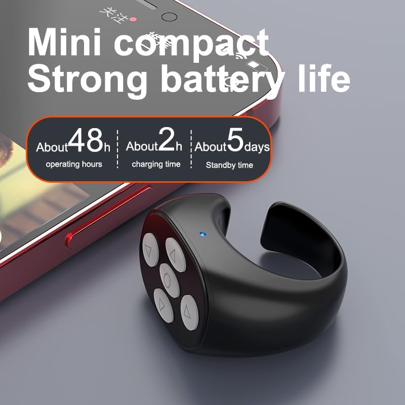 New Wireless Bluetooth-compatible Remote Control, Video Scroll Ring Controller, Rechargeable Camera Video Remote (), Battery Operated