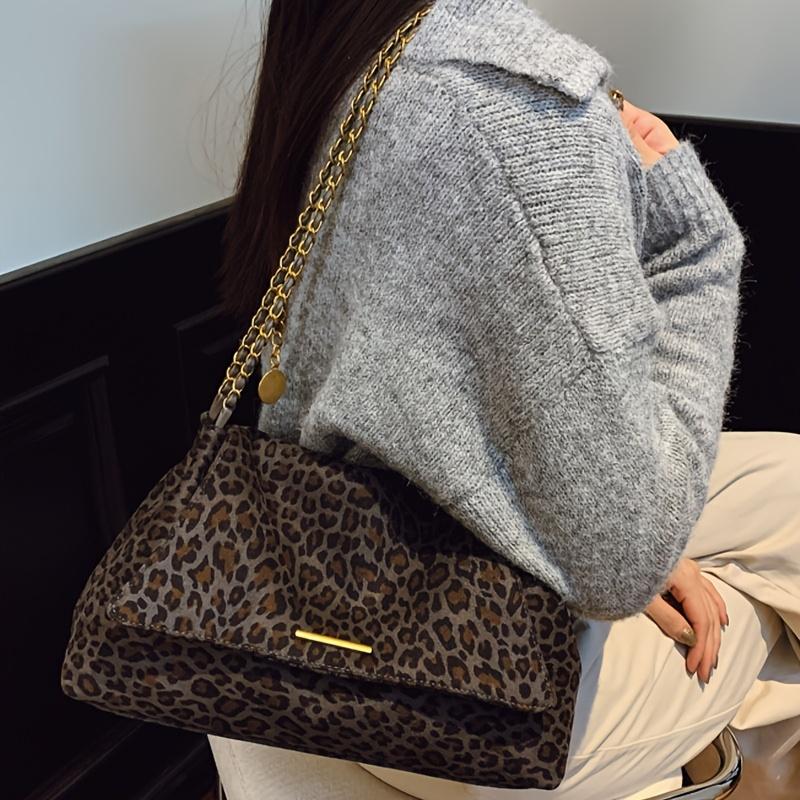 Leopard Print Shoulder Bag for Women, Trendy Chain Crossbody Purse with Animal Print Design, Y2K Vintage Style Handbag, Fashion Small Messenger Bag for Date Night, Party, Travel, Everyday Outfit Accessories, Cute Gift Bag for Her
