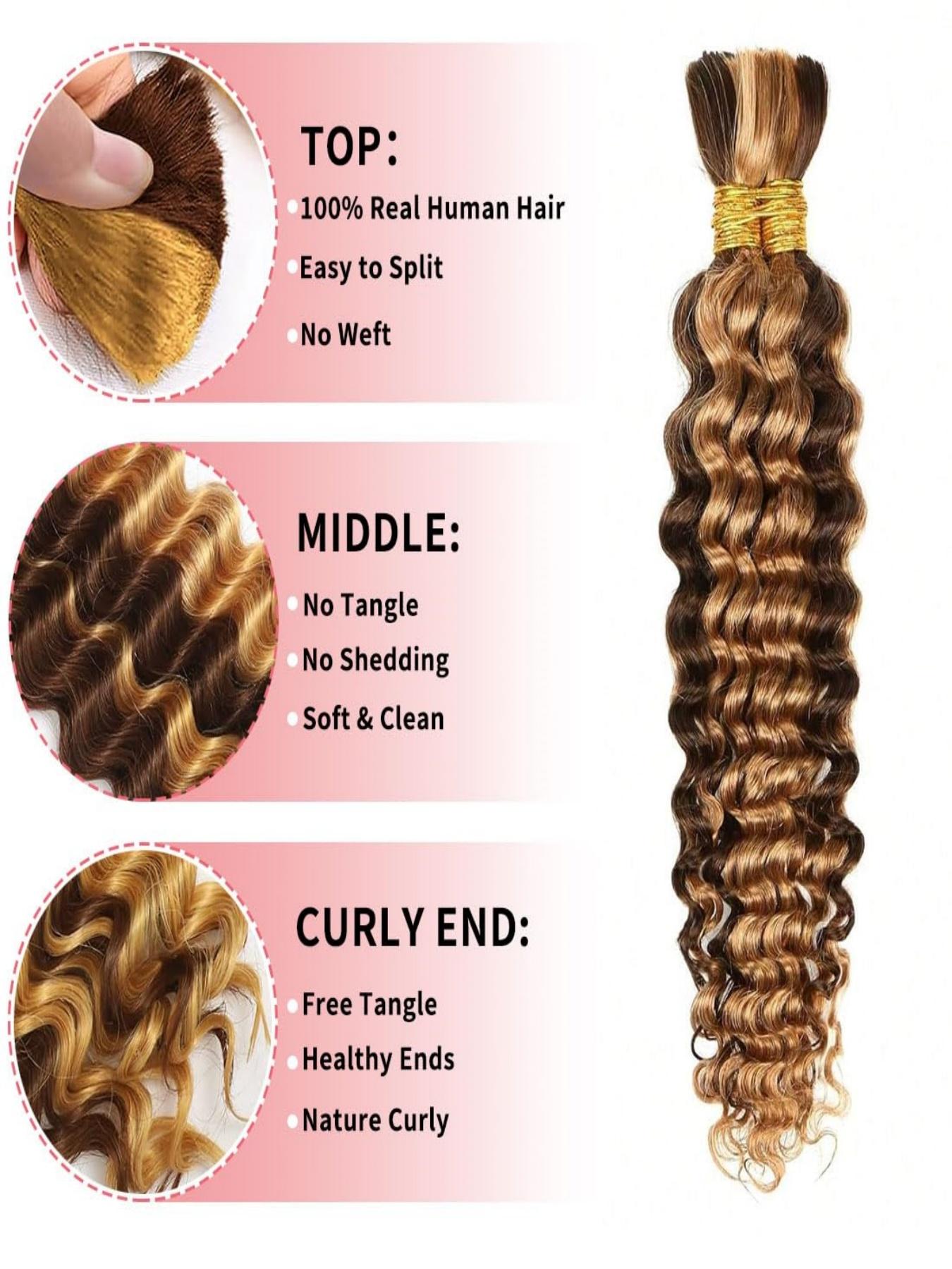 Deep Curly Human Braiding Hair for Boho Braids, 20 Inch 100g 
