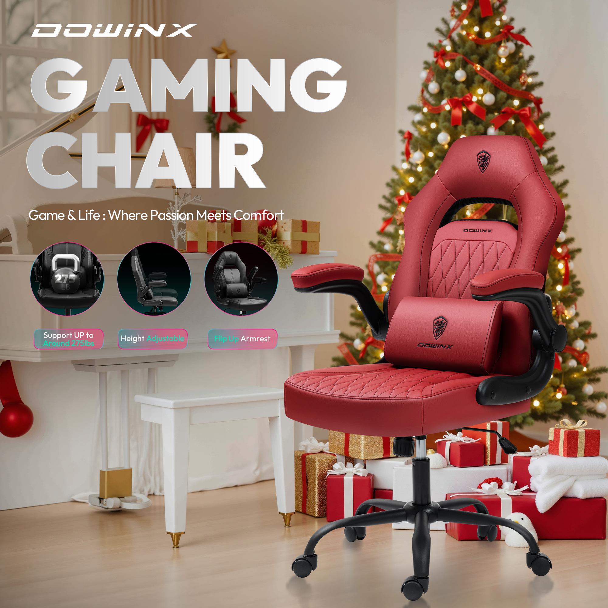 Dowinx Gaming Chair -  Ergonomic gaming chair with breathable PU leather and pocket spring cushion – featuring lumbar support and 360° swivel adjustability, delivering ultimate comfort for intense gaming sessions, available in multiple colors
