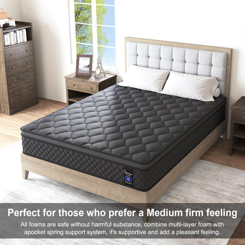 10"12"14" Twin Full Queen King Size Mattress in a Box Hybrid Spring Gel Memory Foam,  Euro Top Medium Firm Ergonomic Mattresses for Motion Isolation, Edge Support, 100 Night Trial