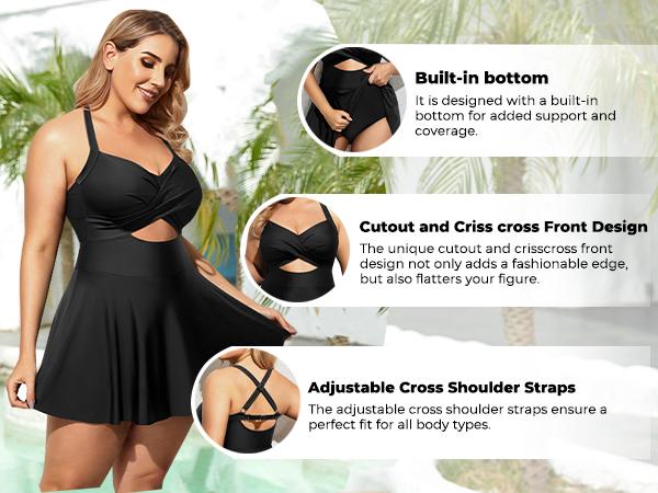 Tempt Me Women Plus Size One Piece Swimdress Cutout Swimsuit with Skirt V Neck Wrap Bathing Suits Tempt Me Women Plus Size One Piece Swimdress Cutout Swimsuit with Skirt V Neck Wrap Bathing Suits