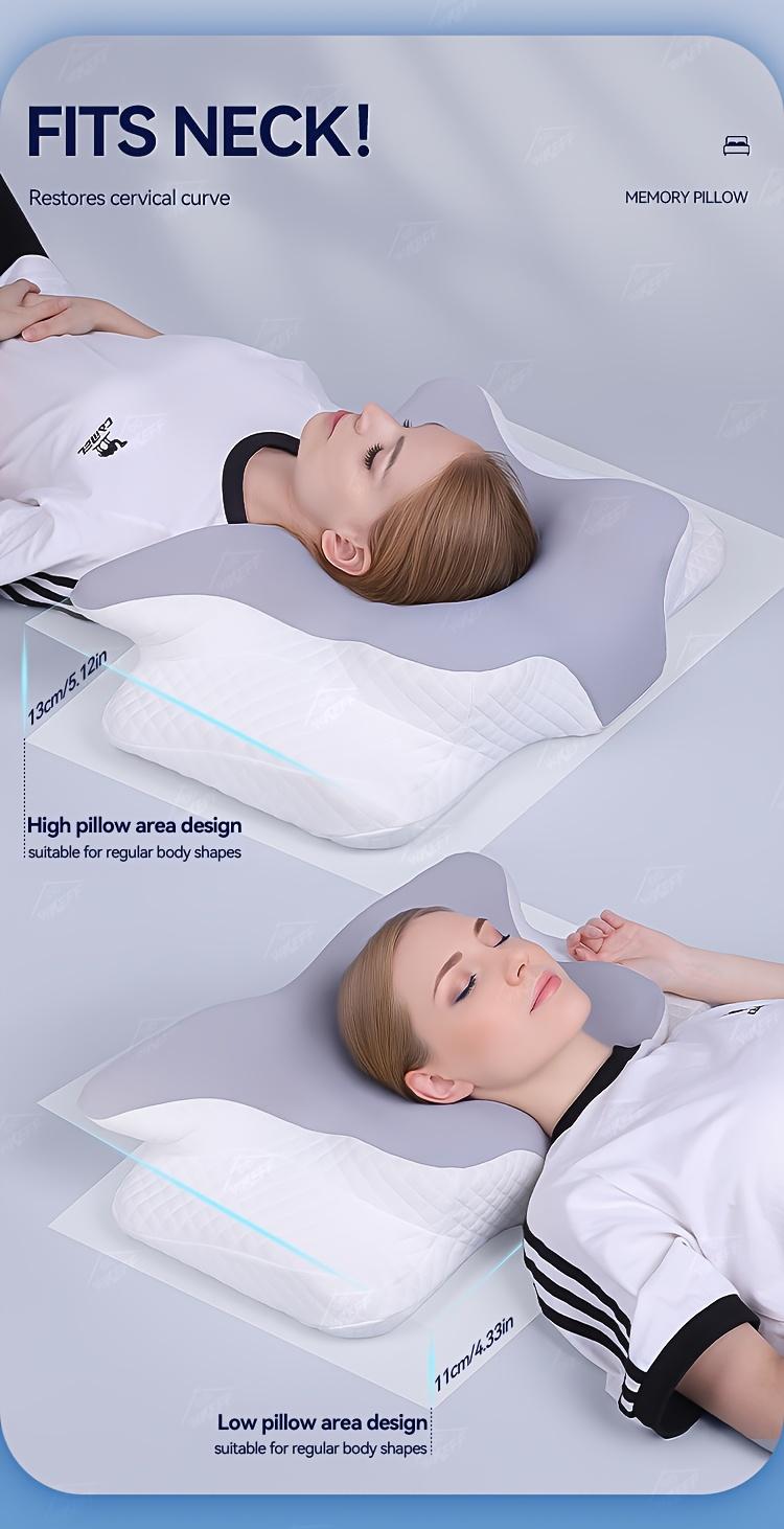 WKEFF Ergonomic Butterfly Contour Memory Foam Pillow: Slow Rebound Cervical Support for Back and Side Sleepers, includes Machine Washable Cover.