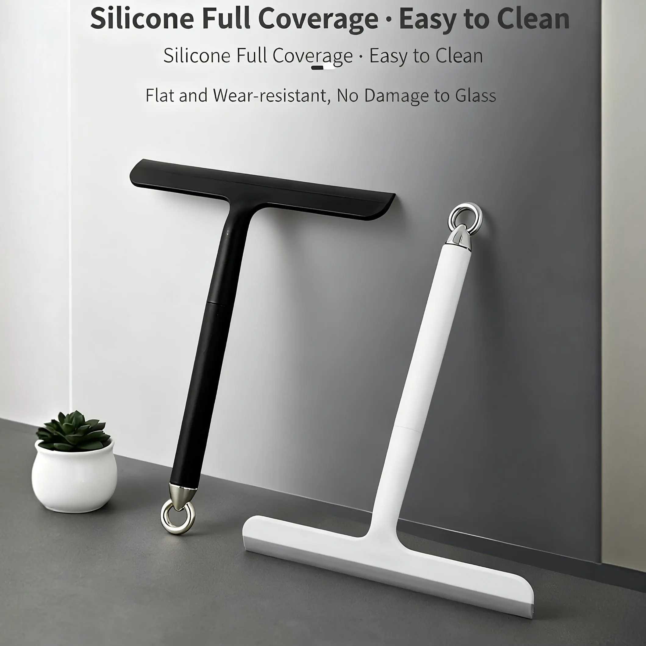 Glass Surface Squeegee Cleaner with Durable Plastic Handle, Scraper Blade, Hanging Hook - Pack of 5, Space-Saving Functional Tool for Bathroom/Kitchen
