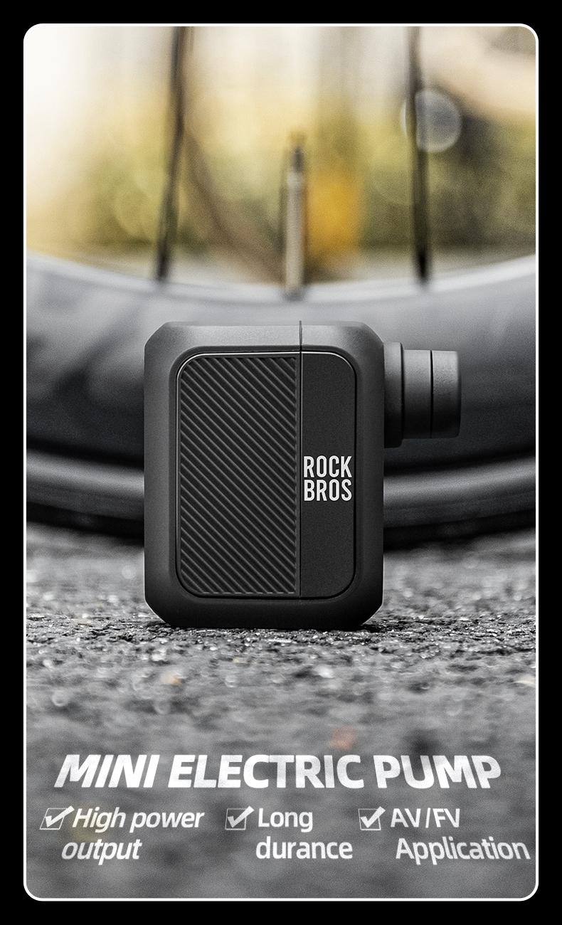 ROCKBROS Bicycle Tiny Electric Air Pump Lightweight 100Psi MTB Road Bike Air Pump Portable AV/FV Inflator Pump For Emergency Outdoor Cycling Bicycle Accessories