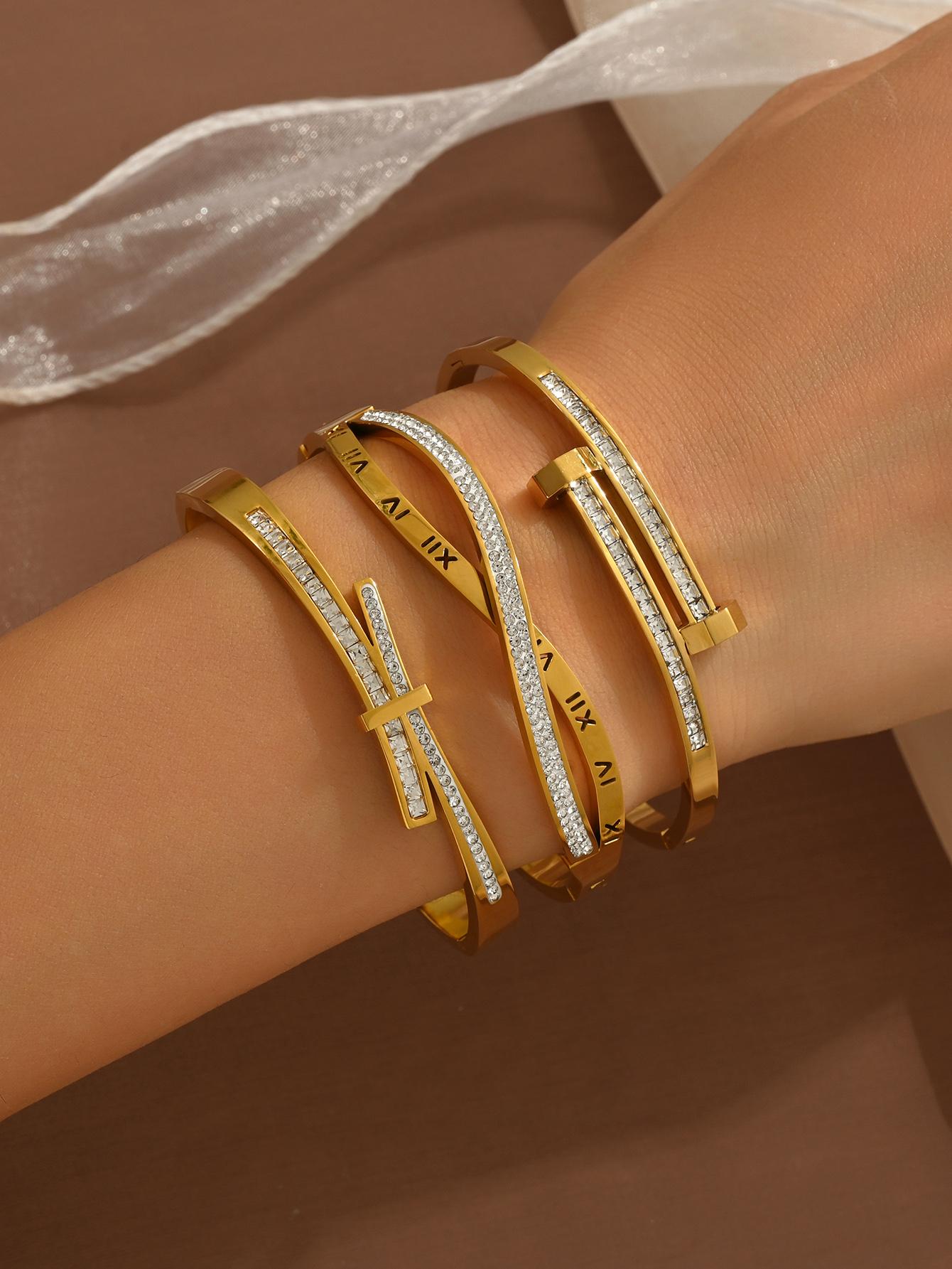 Women's Bangles Set, Stainless Steel Heart Design Jewelry, Casual Style, All-Season Wear, Lucky Charm Accessory, Trendy Stack Bangle