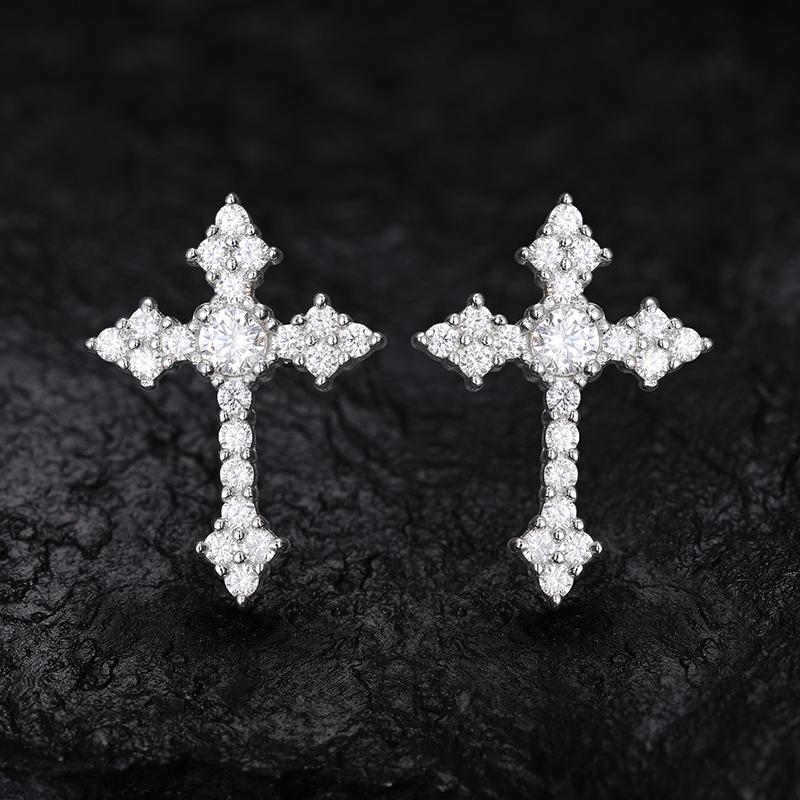 【#EE235】UCCIYO 18K Gold-Plated Cross Stud Earrings with Lab-Grown Moissanite Synthetic Moissanite Earrings For Women 925 Sterling Silver Stud Earring Men Hip Hop Jewelry Couple Gift