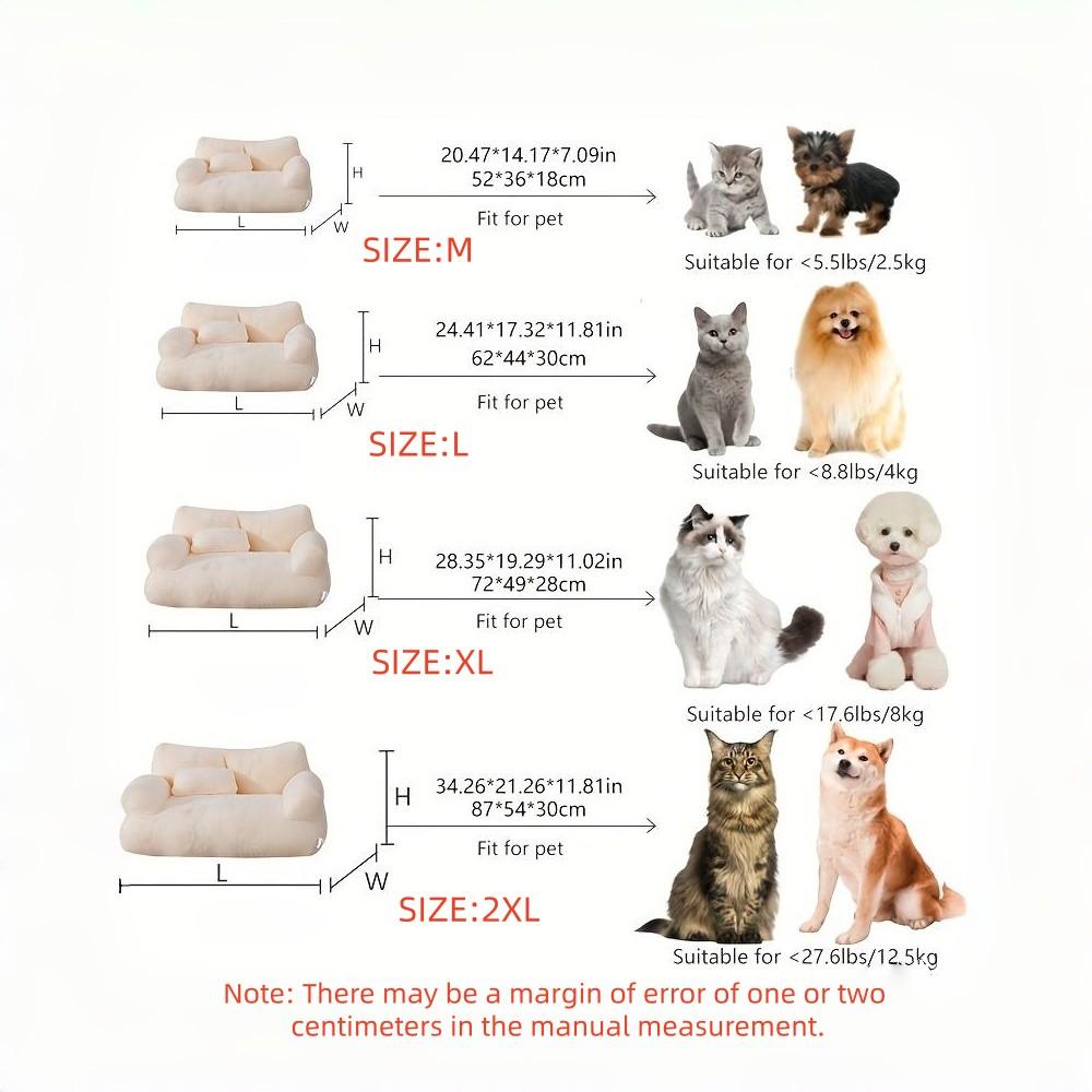 All-Season Pet Sofa Bed| Ultra Soft Warm Dog/Cat Bed - Washable Removable Cover, Non-Slip Bottom for Small to Medium Pets