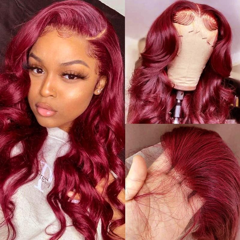Bling Hair Burgundy 99j Red 13x6 13x4 Body Wave Transparent Hd Lace Front Wigs Human Hair 99j Burgundy Red Wig for Women with Baby Hair 180 Density TikTokShopHolidayHaul