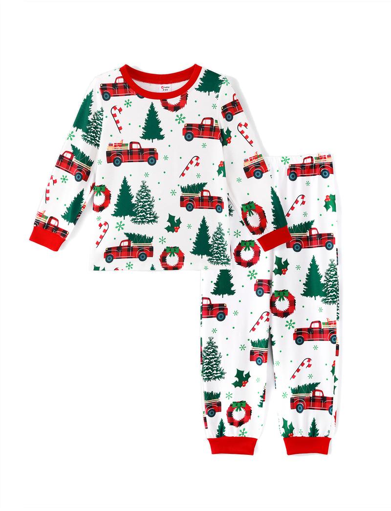 PatPat Christmas Pajamas Soft & Stretchy Family Matching  Long Sleeve Sets Christmas Cars Patterned Sleepwear for Women Men Couples Adult Kids,Cute Pajama,Cozy Pajamas ,Flame Resistant,autumntok,wintertok,BFCM Early Bird