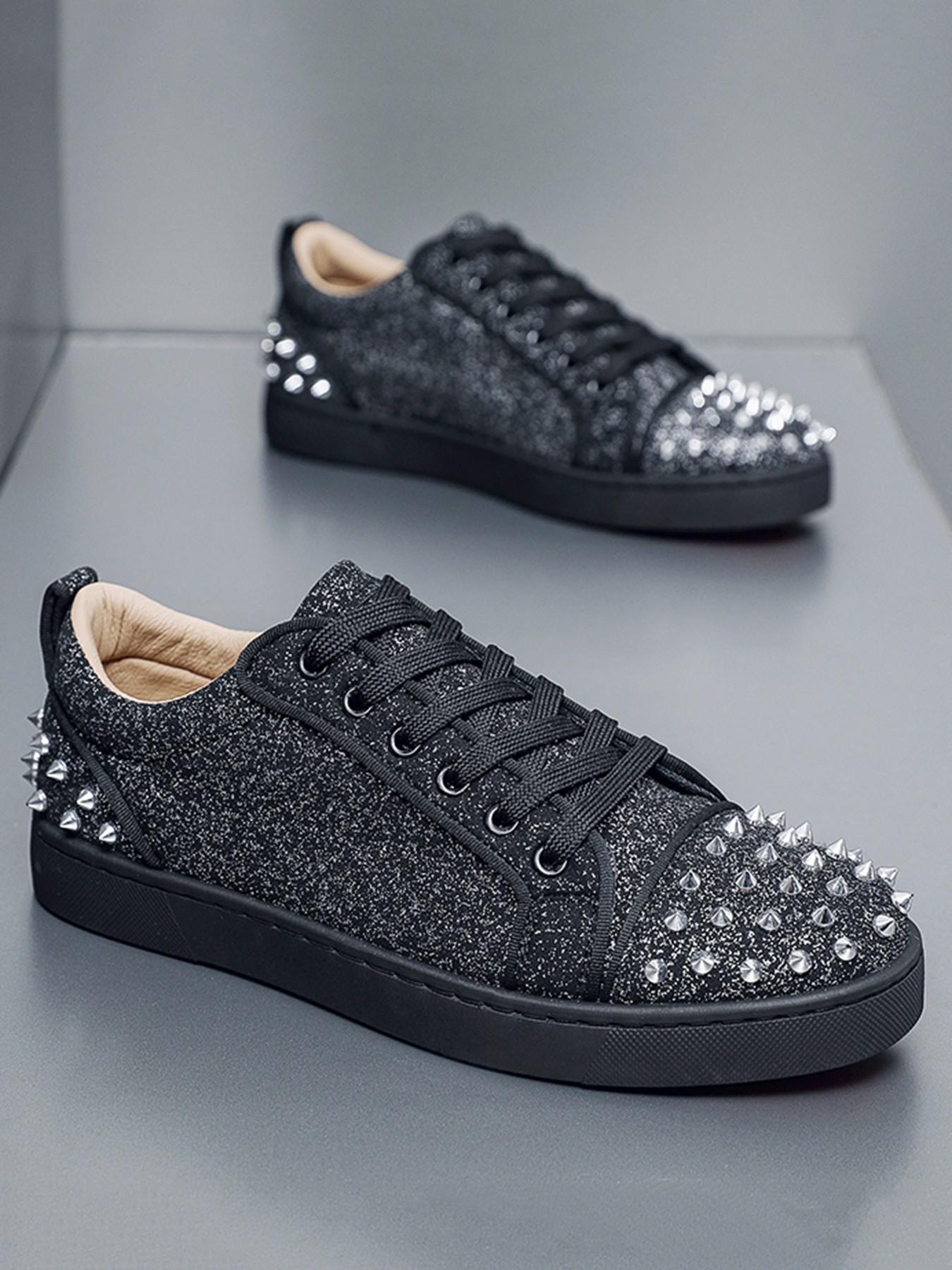 Men's Fashion Outdoor Urban Casual Shoes, Rivet Board Sneakers, All-Season Plain Design, PU Leather, Rubber Sole, Versatile Party Wear