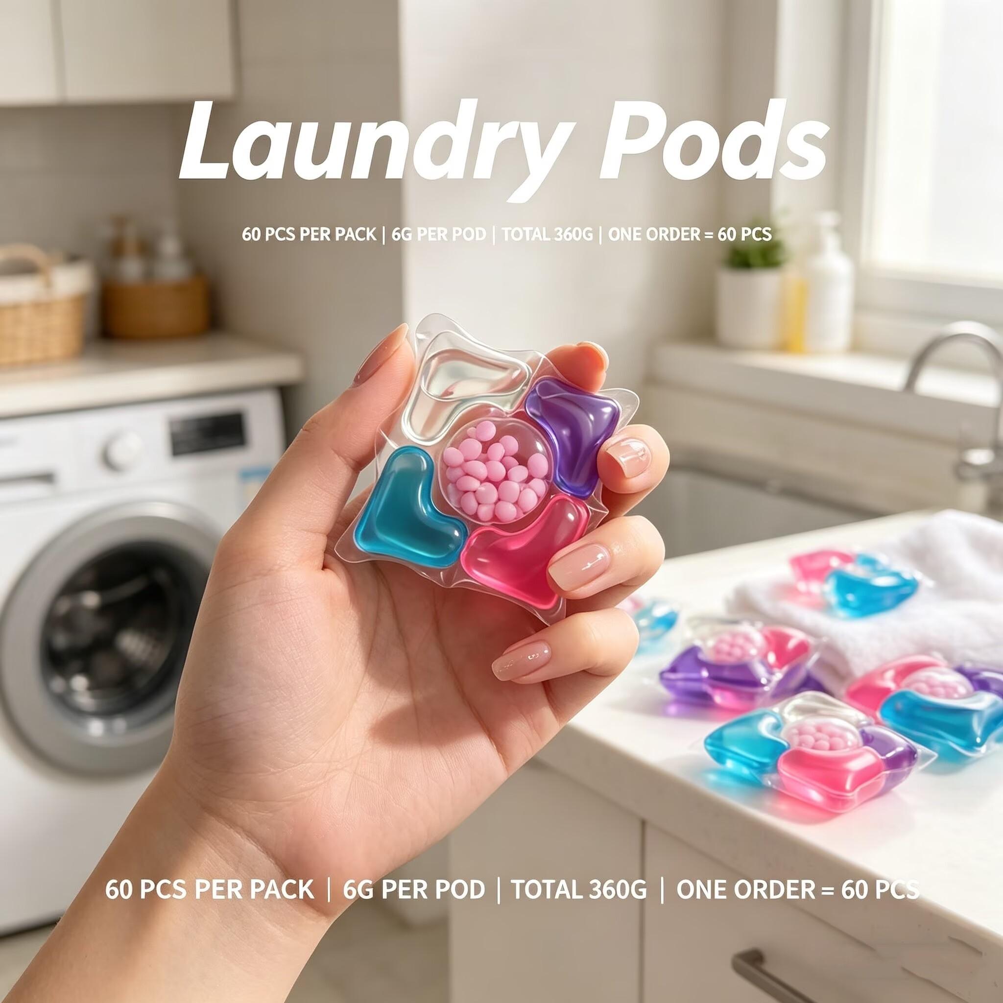 60-Pack Five-In-One Laundry Detergent Pods, Long-Lasting Scent Lavender, 5D Laundry Liquid Balls, Multi-Function Washing Gel Beads