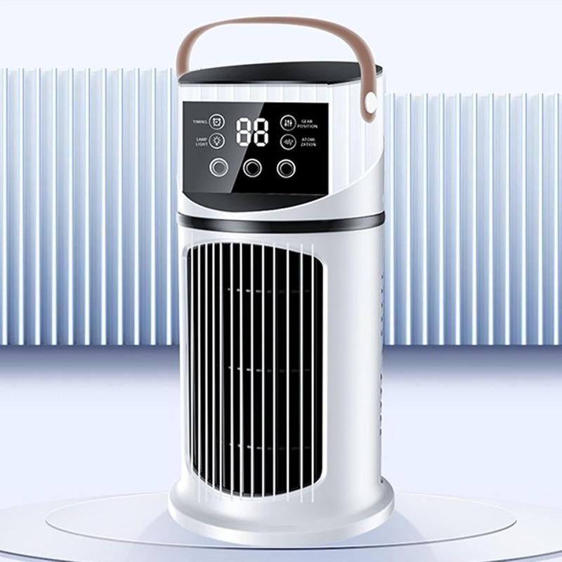 Mist Humidifier Air Conditioner Fan, Evaporative Cooling Fan, 9 Settings, Triple Spray Adjustment, 8-Hour Timer, 7-Color Lights, Essential Summer Tool