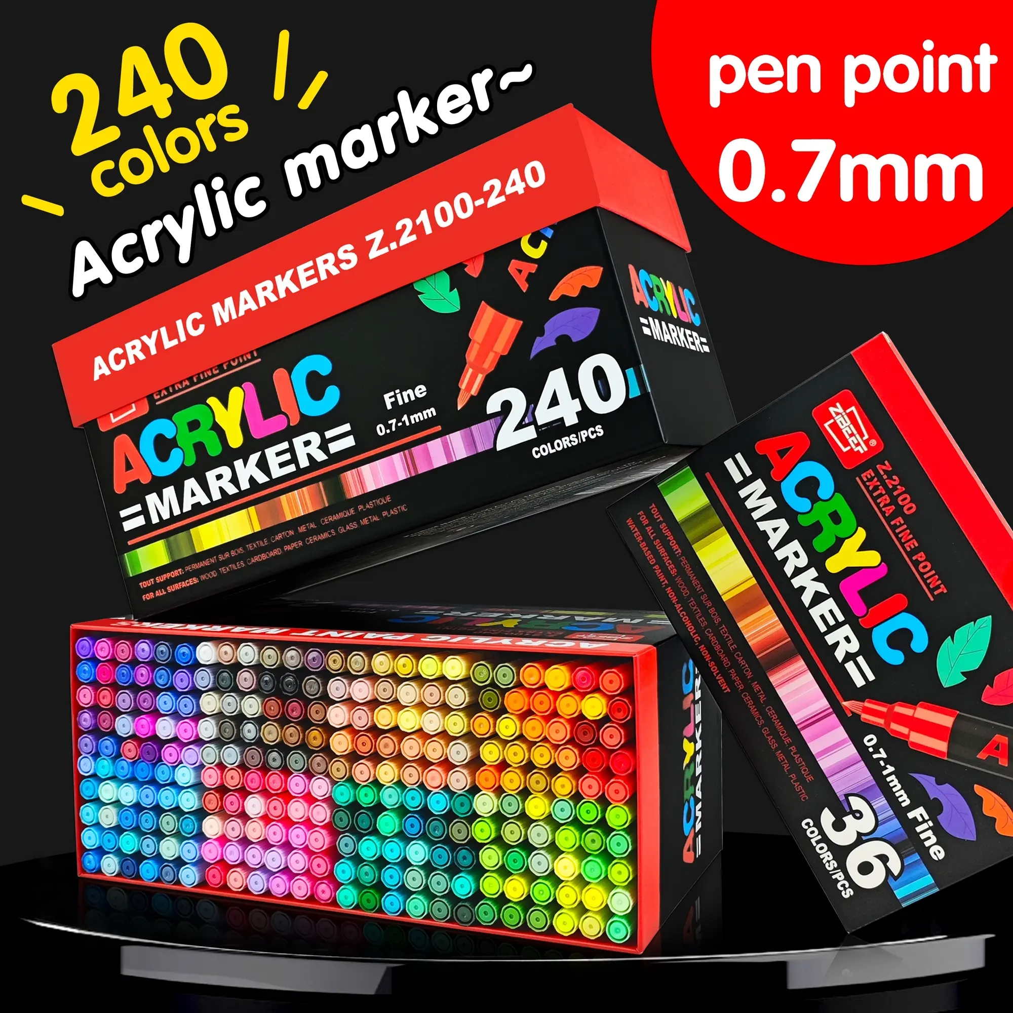 Waterproof Acrylic Markers, 36-240 Colors Available, Odorless, Stackable, Art Brushes, Ideal for Sketching, Artists, Holiday Gifts