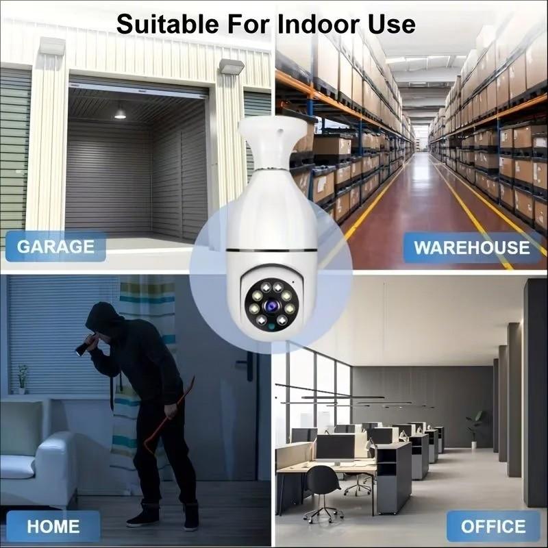 E27 Bulb Full Color Night Vision Auto Human Tracking Zoom Indoor Security Monitor, Wi-Fi Mini Ip Camera for Home Safety