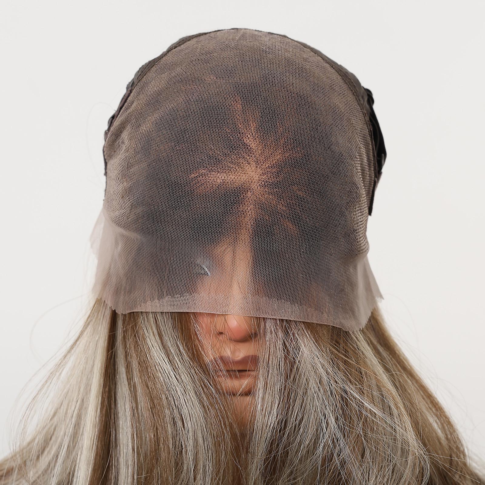 Topshe Hot Selling 13×6 Wide Lace Front Long Layer Straight Wig, Chestnut Brown With Ice Ash Balayage Highlights, Pre Plucked Natural Baby Hairline, Futura Heat Resistant Synthetic Fiber, Glueless Wear & Go For Daily Makeup, Party & Photoshoot