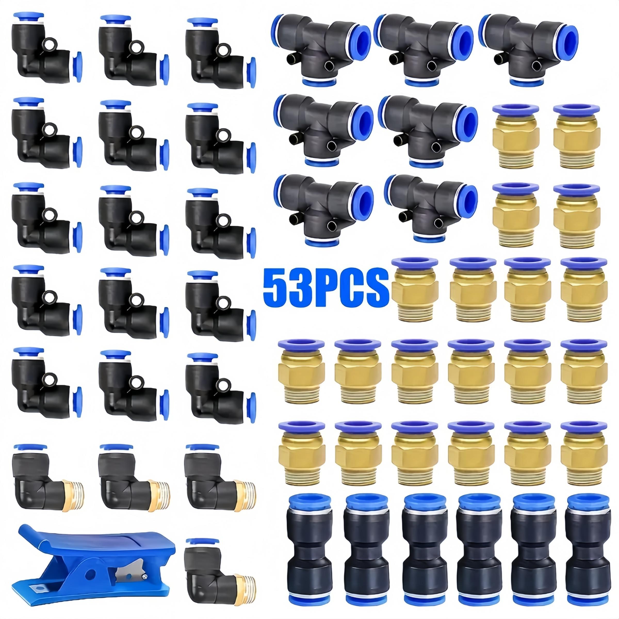 53-Piece Quick-Connect Fitting Set, Air Hose Fittings, Air Hose Connectors for 4mm/6mm/8mm Hoses, Efficient Coupling Solutions, Durable & Secure Fit