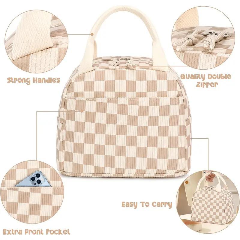 Durable Corduroy Insulated Lunch Bag with Handle, Portable Reusable Lunch Box for Work School Outdoor Camping Travel, Corduroy Lunch Tote