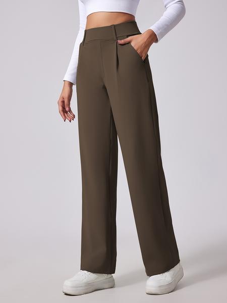 Women's Solid High Waist Trousers, Casual Comfy Trousers for Work Office Business, Ladies Bottoms for All Seasons, Casual Loose Pants