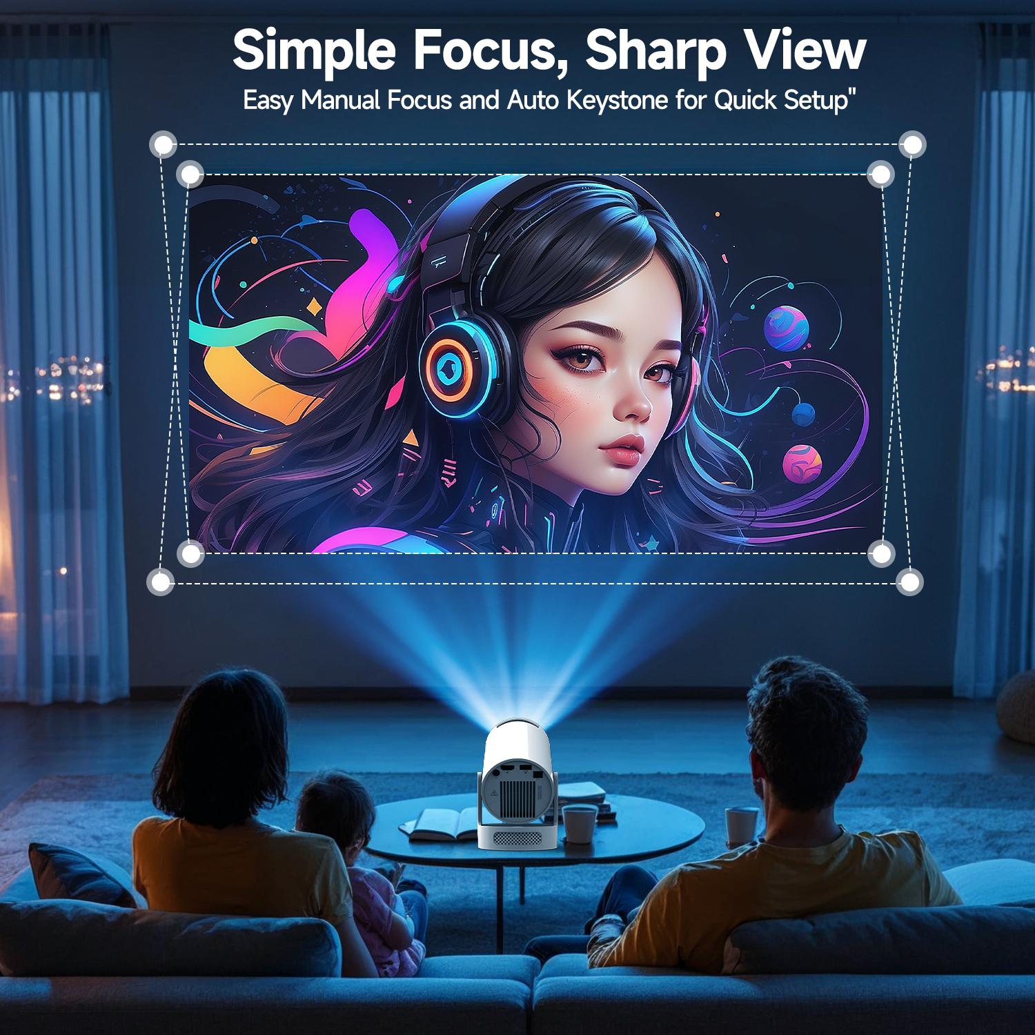 HY300Pro+ 290ANSI Projector 4K Videosource Supported Native 1280*720P 0.8:1 Throw Ratio BT5.4 WIFI6 Android 11 Built-in Speaker & Appstore Allwinner H713 Home Cinema Mini Smart Portable Upgraded HY300Pro
