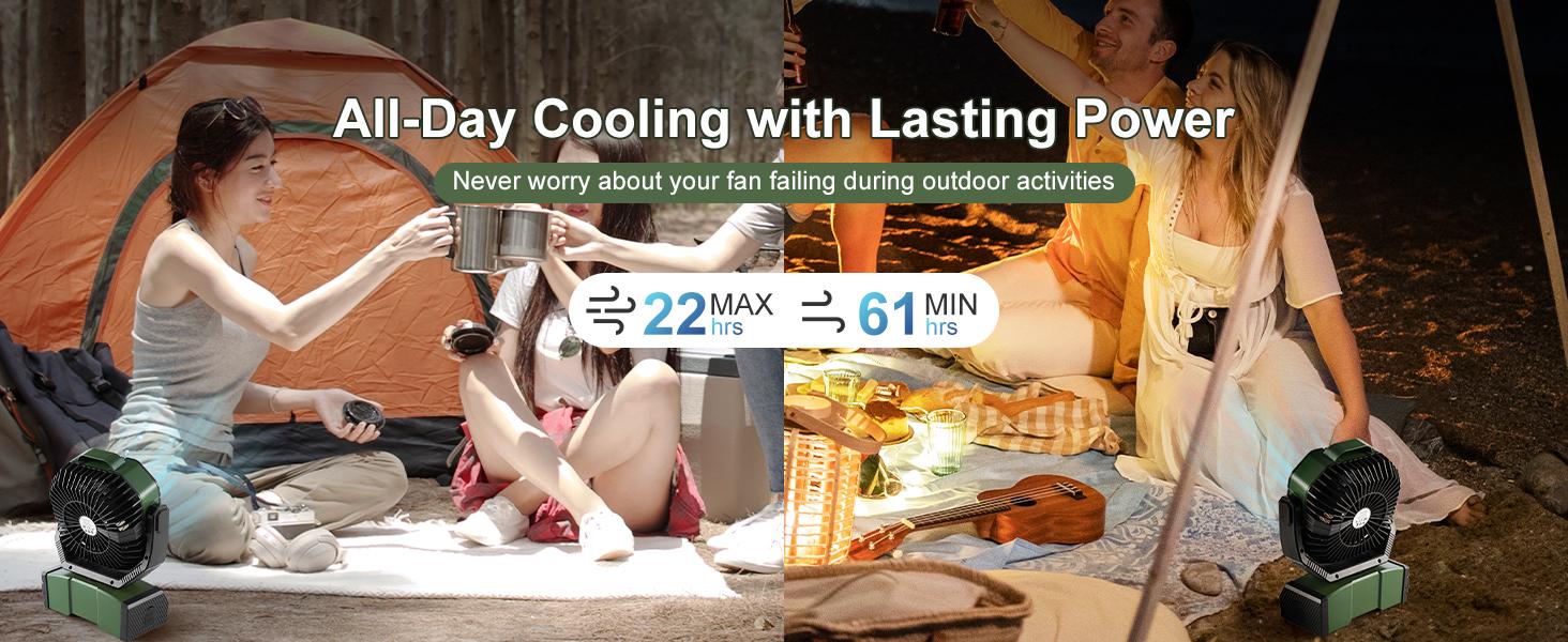 Odoland 40000mAh Camping Fan with LED Light, Battery Operated Oscillating Desk Fan with Remote & Hook, Rechargeable Outdoor Tent Fan with Timer for Hurricane Power Outage Travel Jobsite RV Emergency