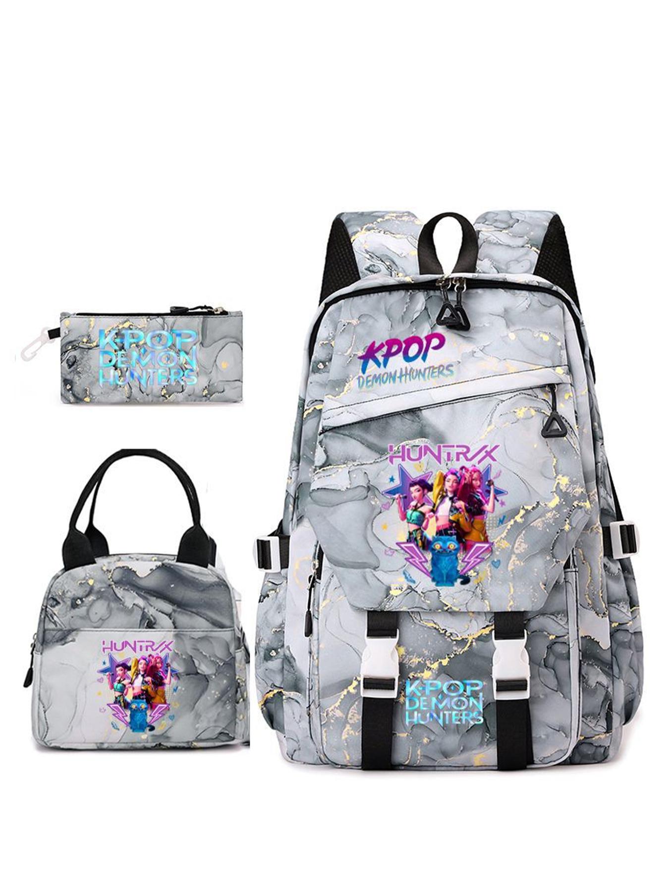 3pcs  Women's backpack kpop witch hunting group large capacity backpack zipper closure fashionable and versatile casual backpack personality trend suitable for students to go to school, campus travel, work commuting women's backpack