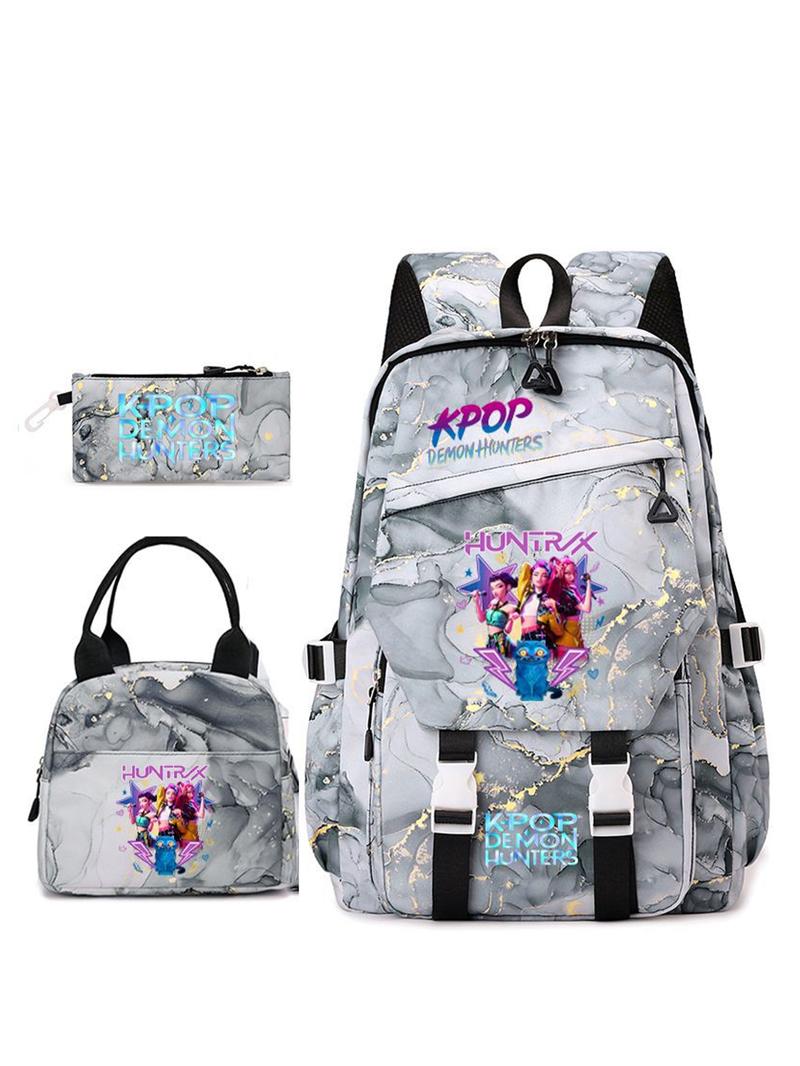 3pcs  Women's backpack kpop witch hunting group large capacity backpack zipper closure fashionable and versatile casual backpack personality trend suitable for students to go to school, campus travel, work commuting women's backpack