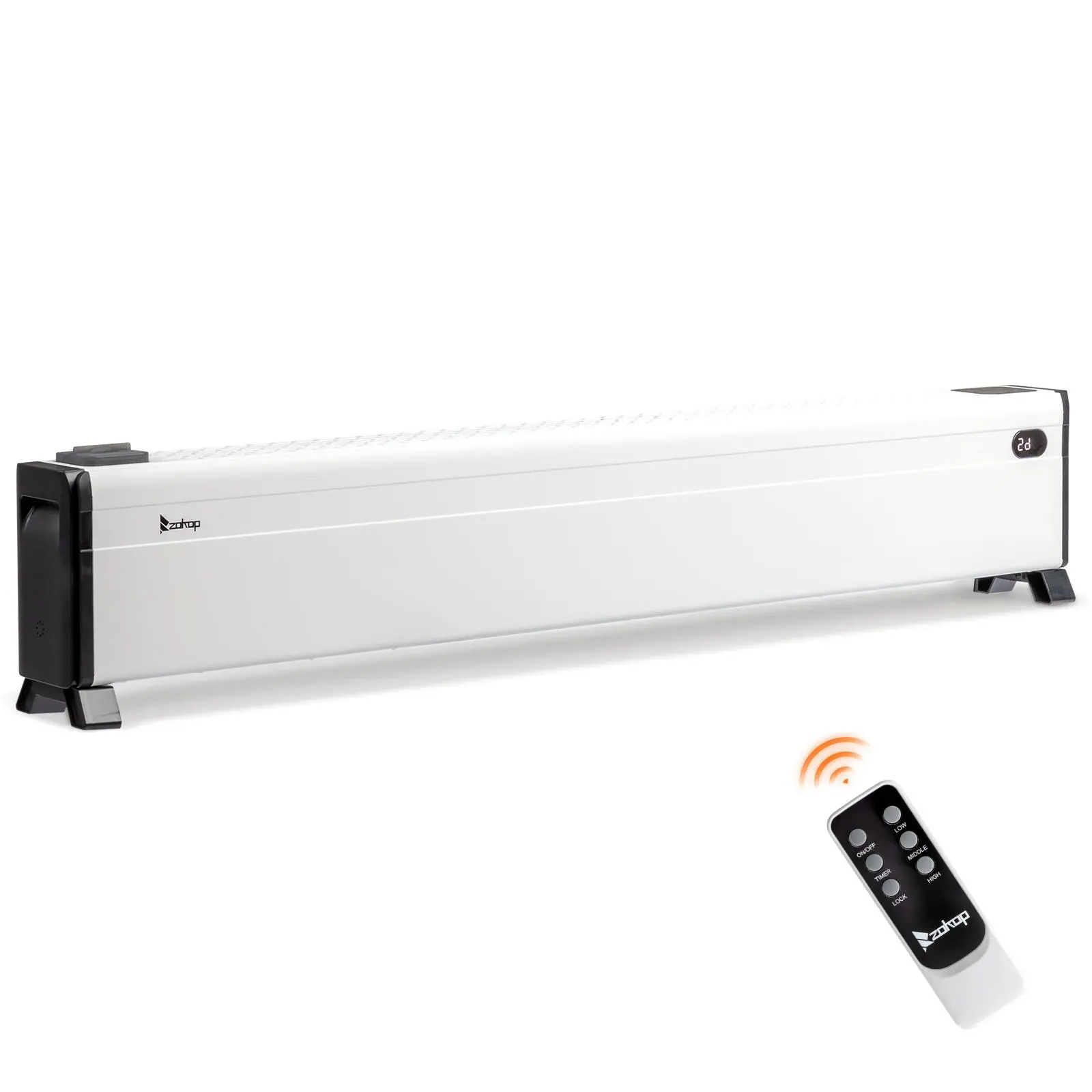 ZOKOP Electric Baseboard Heater (32/40/48 in, 1500W - 600W & above), 3 Heat Settings, Remote Control, Built-in Humidifier, 12H Timer, Tip-Over Switch, 120V/60Hz, 9.92 lbs, 1 Year Warranty, for Indoor Bedroom Home Use