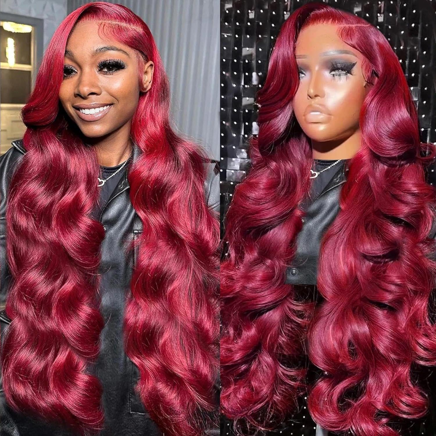 Bling Hair 99J Burgundy Lace Front Wigs Human Hair 13x6 Body Wave Lace Front Wigs Human Hair Pre Plucked 180 Density HD Transparent Red Colored Wigs Human Hair for Women with Baby Hair SpringStatements