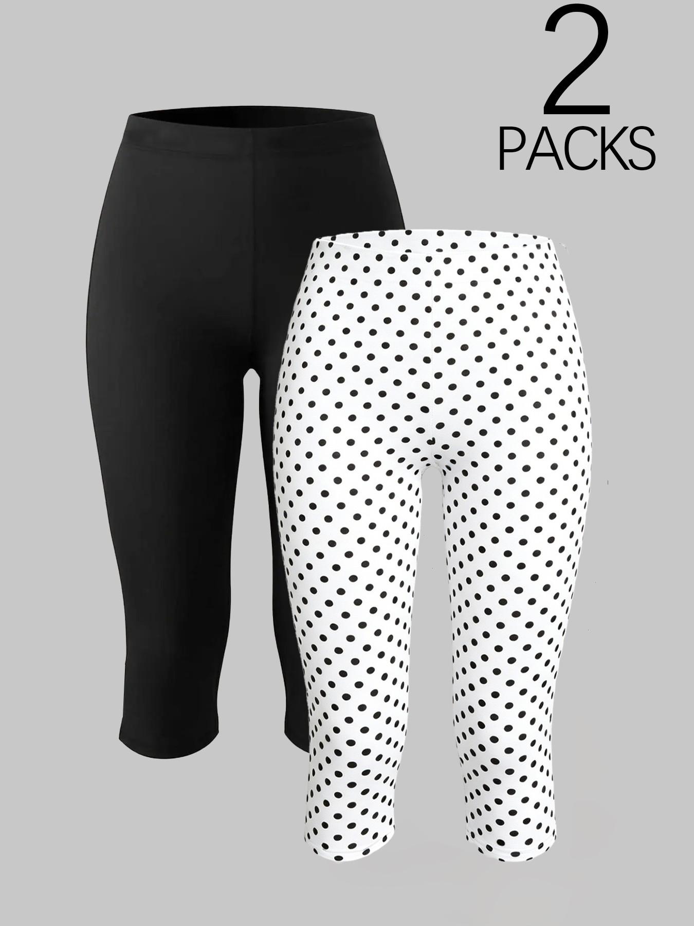 2pcs Women's High-Waisted Polka Dot Capri Pants, Slim-Fitting Knee-Length, Ideal for Parties, Nightclubs, and Streetwear