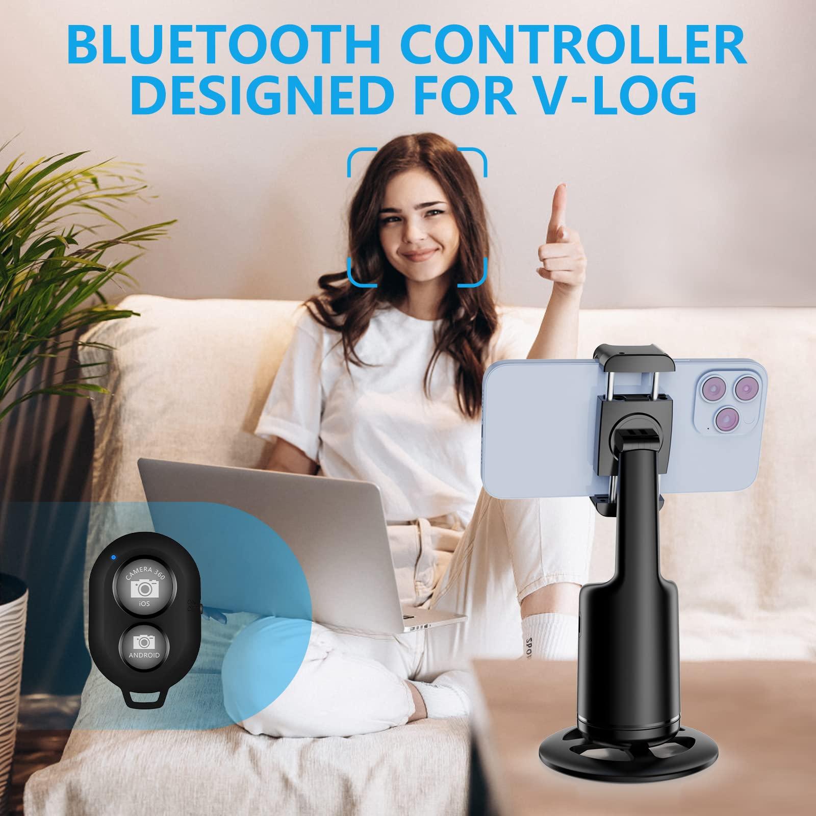 360 °   Rotating Automatic Face Tracking Cell Phone Holder Tripod, Standing Sitting Two Height Adjustable, Smart Shooting Camera Holder for Vlog Video Live Streaming, Rechargeable Battery Accessories Selfie Clip Remote Cellphone Photography Smartphone Bla