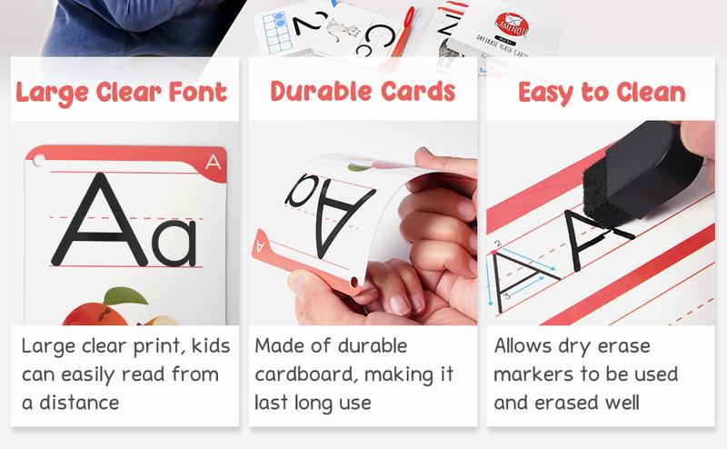 Dry Erase Alphabet and Number Flash Cards, Write and Wipe Laminated ABC Letter Tracing Practice Card for Learning
