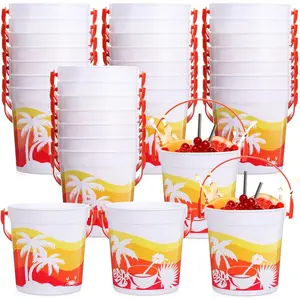 Lallisa 32oz Cocktail Rum Buckets for Drinks 4.69 x 3.78 x 4.8 Inches Plastic Bucket Drink Buckets for Parties with Handles(32 Pcs)