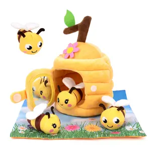 Bee Plush Storage Toy Set, Soft Huggable, Multi Activity Playset, Educational Toddler Sensory Toy, Mini Doll House Puzzle, Kids Learning Toy, Fun and Interactive Play