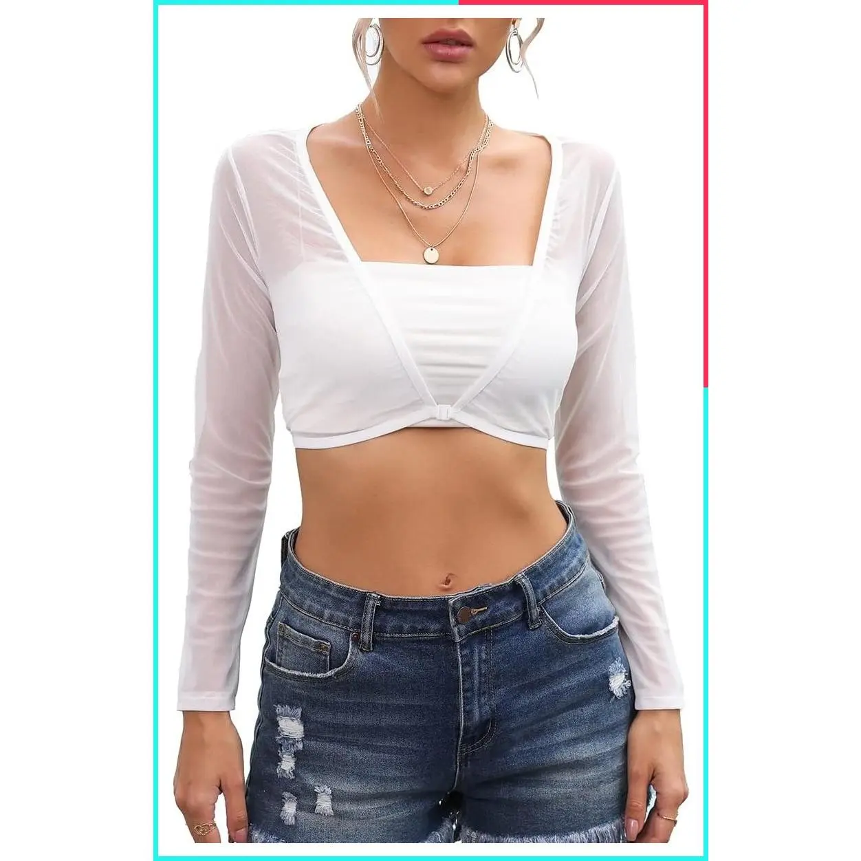 Women's Sexy Long Sleeve Lace Crop Top Shrug Sheer Cover Up Cardigan with Lining