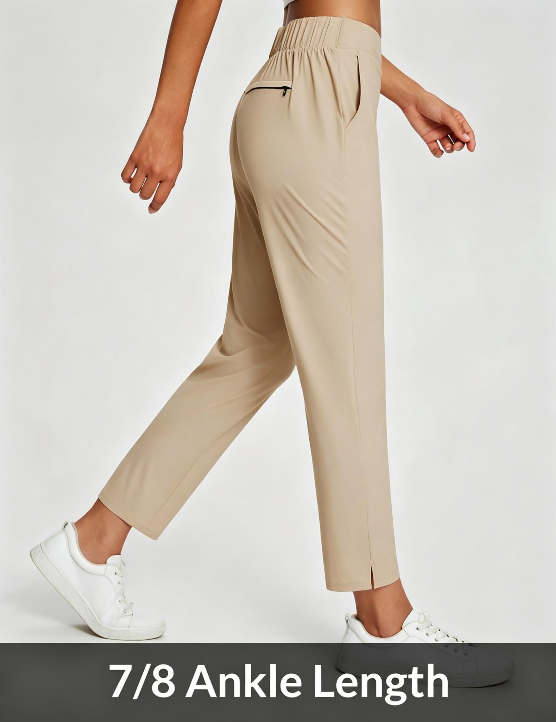 High Waist Slim Ankle Pants for Women, Quick Dry Stretch Work Pants with Zipper Pockets, Ideal for Golf, Travel & Business Casual
